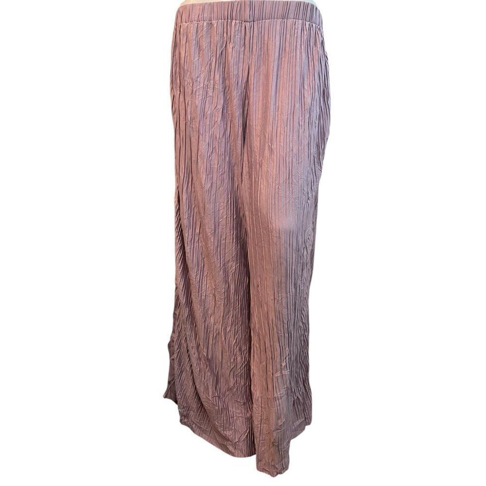 Ladies Size 8 Pleated Texture Mauve Plisses Flowy Wide Leg Pull On Pants Atlein